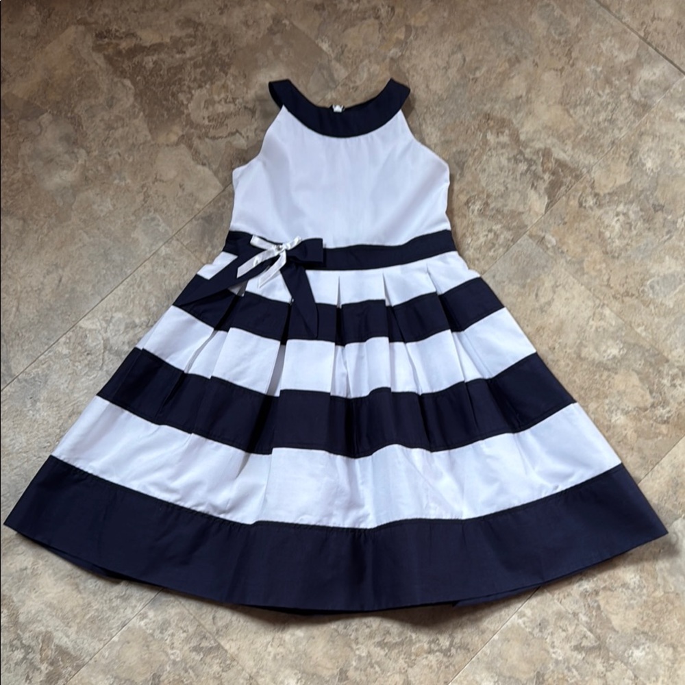Navy and White Striped Girls Dress Sarah Louise England 4